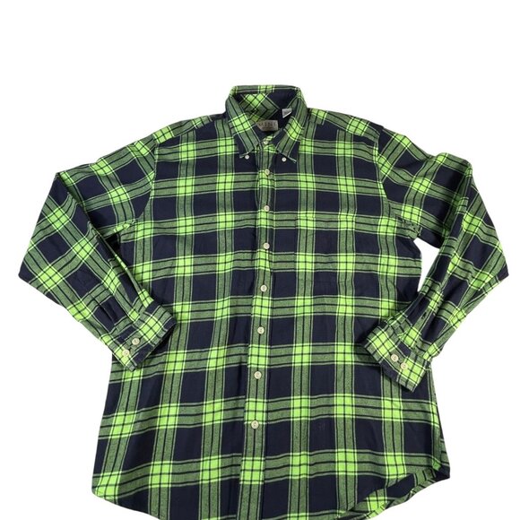 MINE Flannel Shirt Green Black Plaid Men's Size L Long Sleeve Cotton Button Down - Picture 1 of 8
